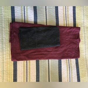 One pink Ibex merino wool  infinity scarf and merino wool buff in charcoal gray.